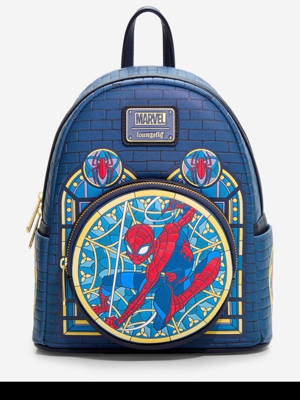 New Loungefly Marvel Spider-Man Stained Glass Portrait Mini Backpack